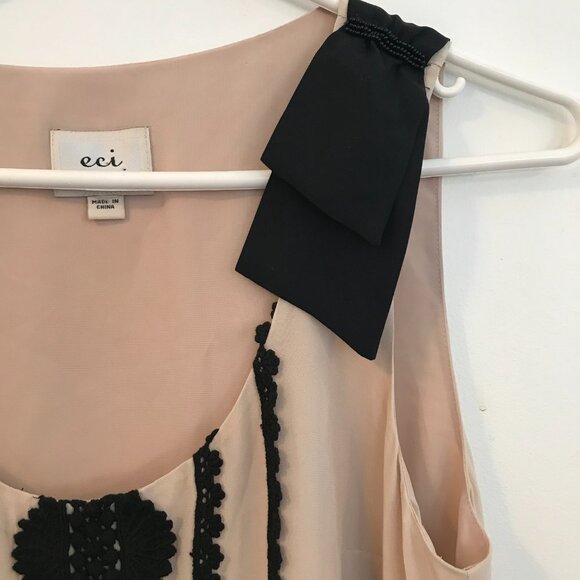 eci NEW YORK dress mini women's S/M silk beige/black tiered boho hippie Y2K - Picture 5 of 9